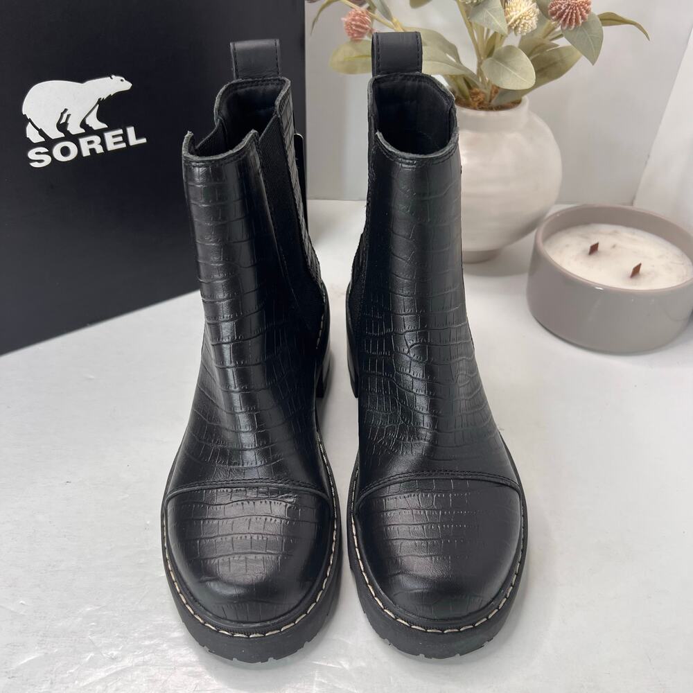 Sorel Joan Now Waterproof Chunky Heel Chelsea Boot Black Women's 6.5 Tried On - Picture 5 of 11
